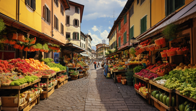 Italian Market food stalls in an alley